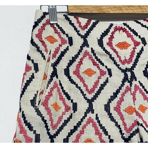 LOFT Womens Size 4 The Riviera Short Ikat Embroidered Linen Shorts Boho Festival - Picture 2 of 10